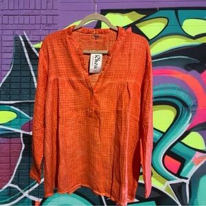 Rhea Vibrant 100% Cotton Orange Blouse L/XL